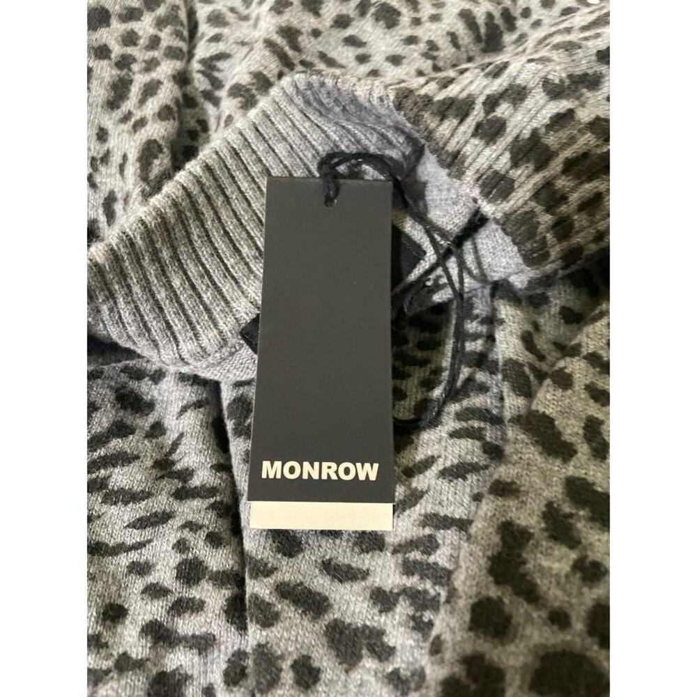MONROW Mini Leopard Mock Neck Sweater M Gray Black Cotton Cashmere NWT - Picture 5 of 8